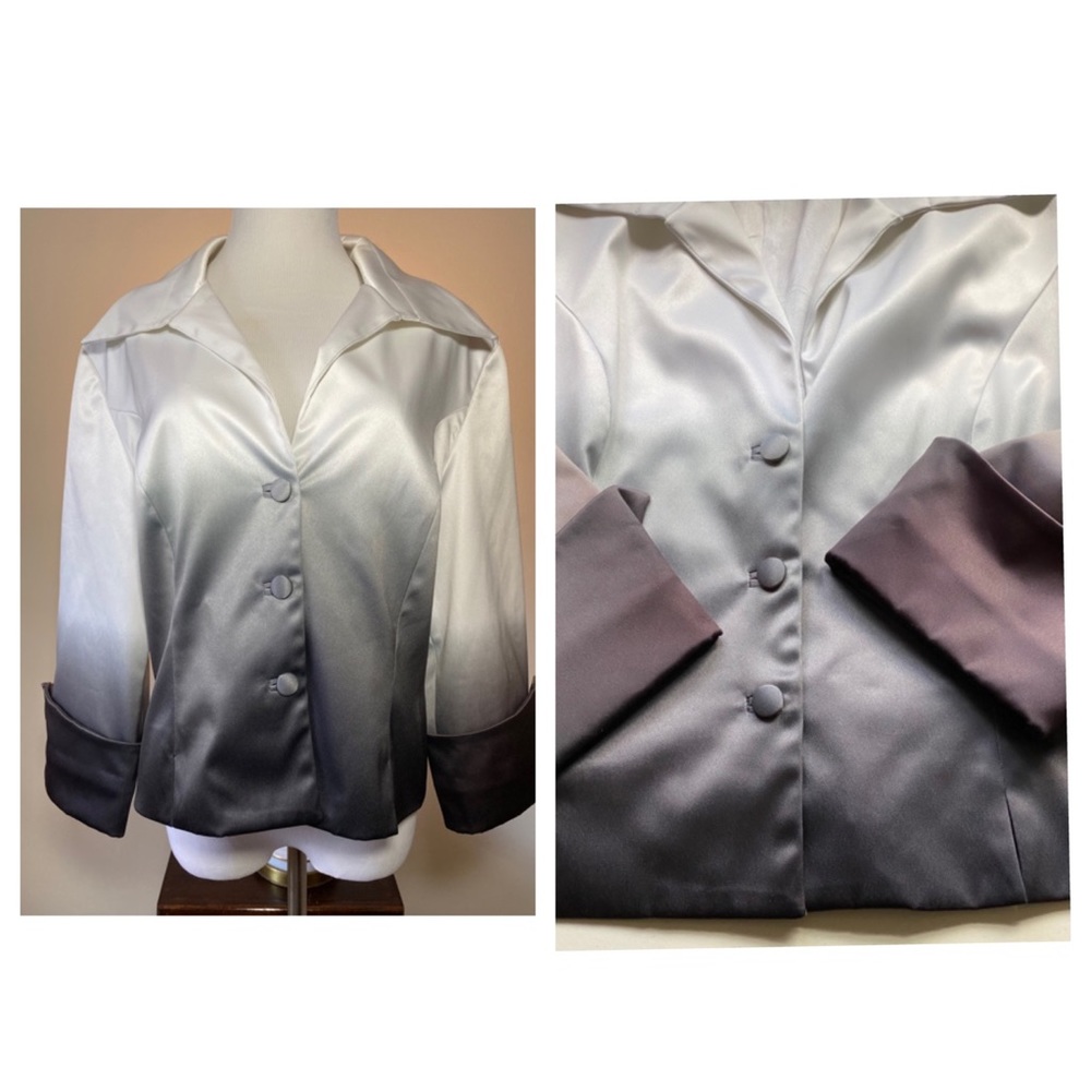 Vintage Y2K iridescent shiny metallic White Silver Ombré blouse